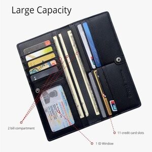 NWOT Bveyzi Ultra Slim Thin Leather RFID Blocking Credit Card Holder Bifold Blak